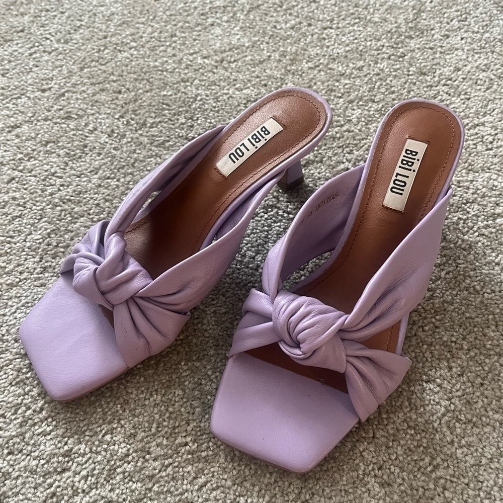 Purple Genuine Leather Mules with Bow Detail